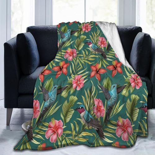 Decke mit Kolibri-Blumen, Flanell-Überwurf, leichte, weiche Reisedecke für Couch, Bett, Sofa, für alle Jahreszeiten, 127 x 101 cm von peiyeety