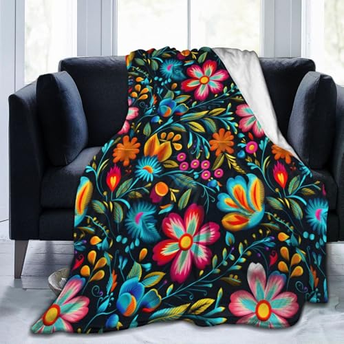 Decke mit bunten Blumen und Blumenmuster, Flanell-Überwurf, leichte, weiche Reisedecke für Couch, Bett, Sofa, für alle Jahreszeiten, 152,4 x 127 cm von peiyeety