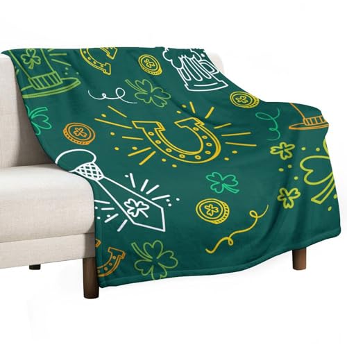 Decke mit vierblättrigem Kleeblatt-Kritzelmuster (für Erwachsene), weich und leicht für Schlafsofa, Reisen und Camping, Geschenkideen zum St. Patrick's Day, Dekoration, 127 x 152 cm von peiyeety