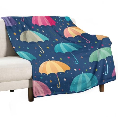 Flanell-Überwurf mit Cartoon-Regenschirm-Aufdruck, superweiche Fleece-Decke mit Wassertropfen, Cartoon-Geschenke für Mädchen und Frauen, leicht, warm, gemütlich, für Bett, Sofa, Couch, Schlafzimmer, von peiyeety