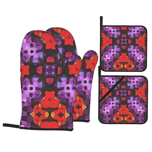 Formpapierservietten, Zierteppiche, Tischdecken, Ofenhandschuhe und Topflappen, 4-teiliges Set, hitzebeständige Küchen-Ofenhandschuhe aus Baumwolle zum Backen, Grillen, Kochen von peiyeety