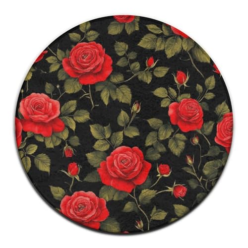 Große runde Yogamatte, Blumen Blumen Schwarz Rot Rosen Sofa Dekor Teppich, Kreis Bereich Teppich Große runde Yogamatte, Blumen Blumen Schwarz Rot Rosen Sofa Dekor Teppich, Kreis Bereich Teppich von peiyeety