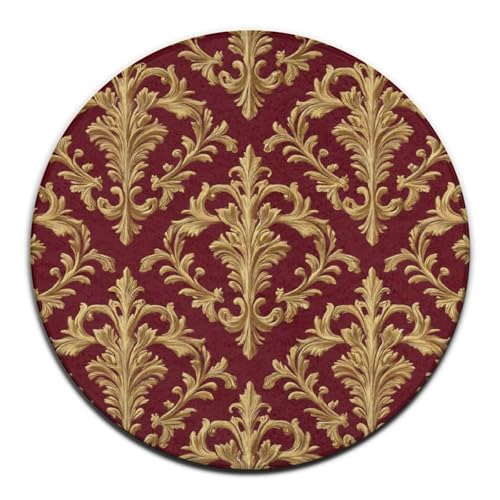 Große runde Yogamatte, Blumen Rot Gold Floral Edel Burgund Antik Sofa Dekor Teppich, Kreis Bereich Teppich Große runde Yogamatte, Blumen Rot Gold Floral Edel Burgund Antik Sofa Dekor Teppich, Kreis Bereich Teppich von peiyeety