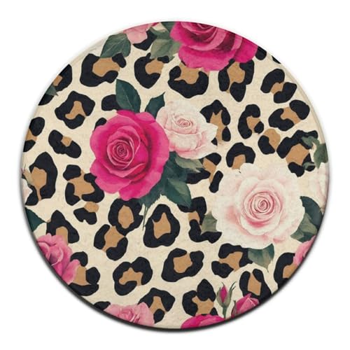 Große runde Yogamatte, Sofa-Dekor-Teppich, Kreis-Bereich-Teppich, Tier-Rosen-Blumen-Gepard-Leopard-Print-Blumen-Yogamatte, Große runde Yogamatte, Sofa-Dekor-Teppich, Kreis-Bereich-Teppich, Tier-Rosen-Blumen-Gepard-Leopard-Print-Blumen-Yogamatte, von peiyeety