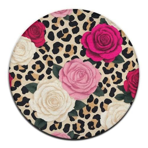 Große runde Yogamatte, Sofa-Dekor-Teppich, Kreis-Bereich-Teppich, Tier-Rosen-Blumen-Gepard-Leopard-Print-Blumen-Yogamatte, Große runde Yogamatte, Sofa-Dekor-Teppich, Kreis-Bereich-Teppich, Tier-Rosen-Blumen-Gepard-Leopard-Print-Blumen-Yogamatte, von peiyeety