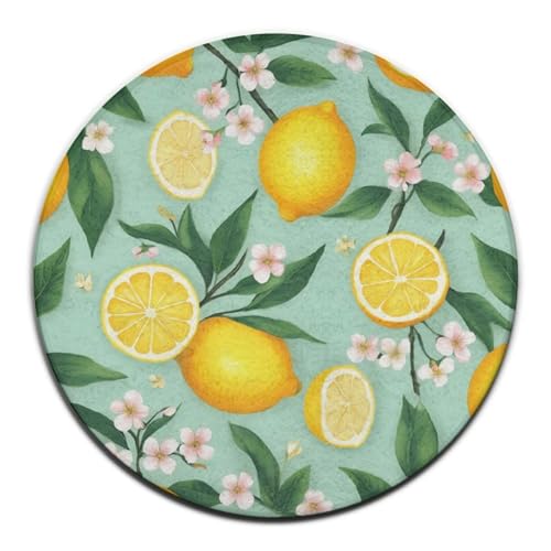 Große runde Yogamatte, Zitronenbaumblätter, Tropische Blumen, floraler Sofa-Dekor-Teppich, runder Teppich Große runde Yogamatte, Zitronenbaumblätter, Tropische Blumen, floraler Sofa-Dekor-Teppich, runder Teppich von peiyeety