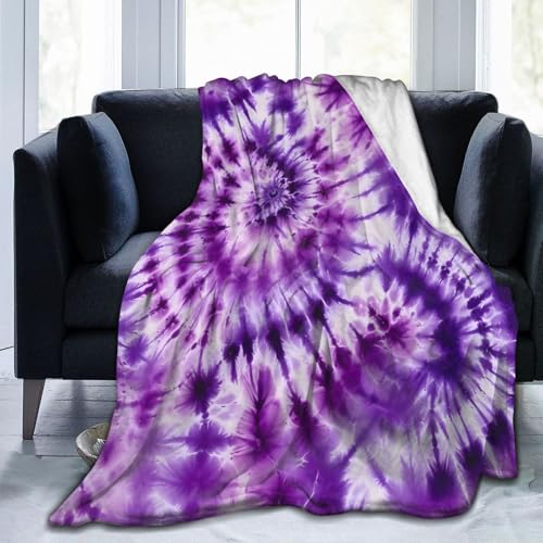 Lila Batikdecke, Flanell-Überwurfdecke, leichte, weiche Reisedecke für Couch, Bett, Sofa, für alle Jahreszeiten, 203,2 x 152,4 cm von peiyeety