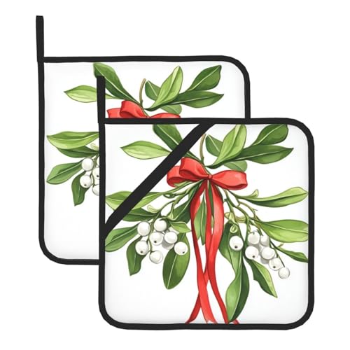 Mistelzweig-Topflappen, 2er-Set, hitzebeständig, für die Küche, wasserdicht, verdicktes Ofen-Topflappen für Mikrowelle, Grillen, Kochen, Backen, 20,3 x 20,3 cm Mistelzweig-Topflappen, 2er-Set, hitzebeständig, für die Küche, wasserdicht, verdicktes Ofen-Topflappen für Mikrowelle, Grillen, Kochen, Backen, 20,3 x 20,3 cm von peiyeety
