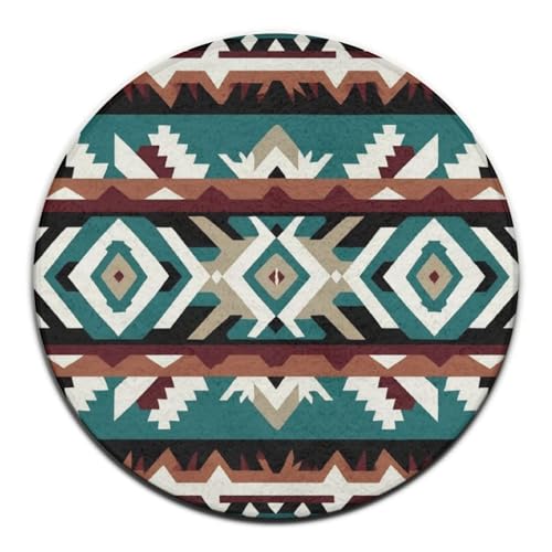 Modischer runder Teppich, waschbarer, Sofa, Schlafzimmer, Heimdekor, Teppich, Teal, Türkis, Tribal, Navajo, Azteken, geometrisches ethnisches Muster, Modischer runder Teppich, waschbarer, Sofa, Schlafzimmer, Heimdekor, Teppich, Teal, Türkis, Tribal, Navajo, Azteken, geometrisches ethnisches Muster, von peiyeety