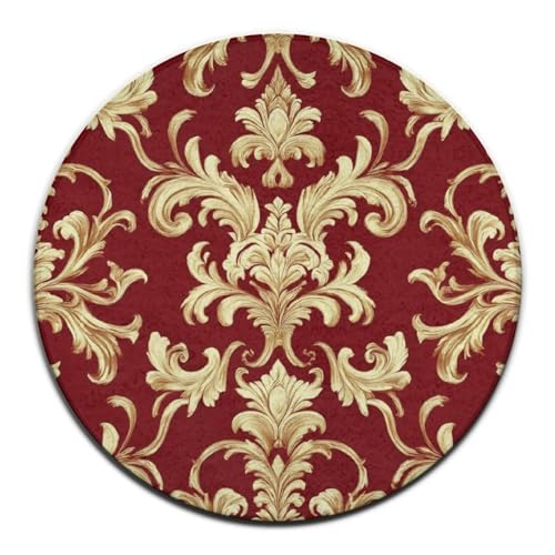 Modischer runder Teppich für drinnen und draußen, Blumen, Rotgold, Blumenmuster, edel, Burgunderrot, antik, großer Sofa-Dekor-Teppich, waschbare Yogamatte, Modischer runder Teppich für drinnen und draußen, Blumen, Rotgold, Blumenmuster, edel, Burgunderrot, antik, großer Sofa-Dekor-Teppich, waschbare Yogamatte, von peiyeety