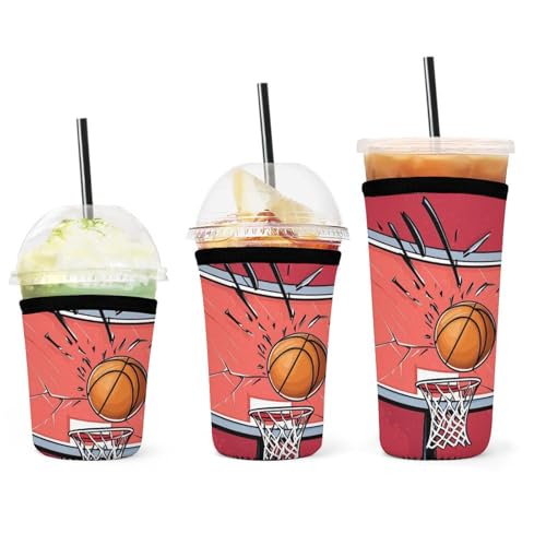 Neopren-Becherhülle, wiederverwendbares Basketball-Rack, rot, 3er-Pack, Eiskaffee-Becherhülle zur Wärmekonservierung von Getränken, Party-Getränke-Dekor Neopren-Becherhülle, wiederverwendbares Basketball-Rack, rot, 3er-Pack, Eiskaffee-Becherhülle zur Wärmekonservierung von Getränken, Party-Getränke-Dekor von peiyeety
