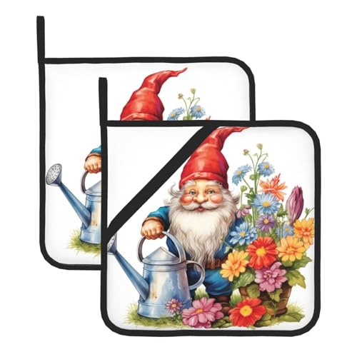 Niedliche Topflappen im Vintage-Stil mit Gartenzwerg, 2er-Set, hitzebeständig, für die Küche, wasserdicht, verdicktes Ofen-Topflappen für Mikrowelle, Grillen, Kochen, Backen, 20,3 x 20,3 cm Niedliche Topflappen im Vintage-Stil mit Gartenzwerg, 2er-Set, hitzebeständig, für die Küche, wasserdicht, verdicktes Ofen-Topflappen für Mikrowelle, Grillen, Kochen, Backen, 20,3 x 20,3 cm von peiyeety
