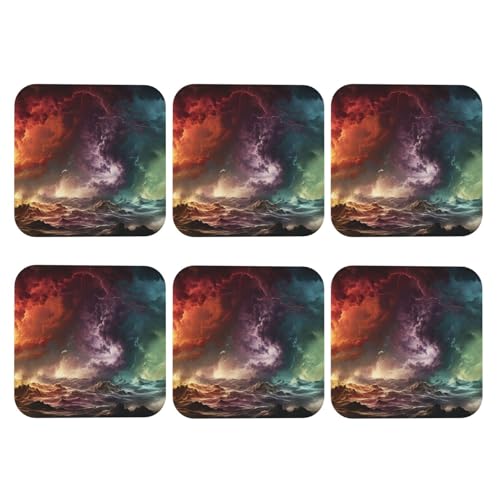 Quadratische Untersetzer, 6er-Set, PU-Leder-Untersetzer für Getränke, Couchtisch, Cloud Lightning Cup Mat Pad zum Schutz der Tischplatte, Heimdekoration von peiyeety