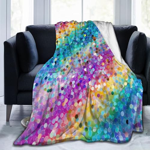 Regenbogen-Glitzerdecke, Flanell-Überwurfdecke, leichte, weiche Reisedecke für Couch, Bett, Sofa, für alle Jahreszeiten, 127 x 101 cm von peiyeety