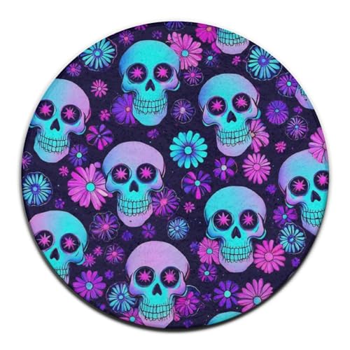 Runder Teppich für Damenmode, Neon-Lila Blumen, Totenkopf-Kreisteppich, Sofa, Schlafzimmer, Wohndekor, Teppich, Runder Teppich für Damenmode, Neon-Lila Blumen, Totenkopf-Kreisteppich, Sofa, Schlafzimmer, Wohndekor, Teppich, von peiyeety