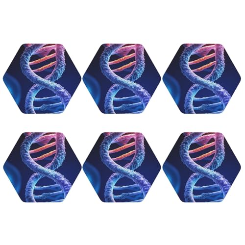 Sechseckiges Untersetzer-Set, 6 Stück, PU-Leder-Untersetzer für Getränke, Couchtisch, genetische Helix-Bechermatte zum Schutz der Tischplatte, Heimdekoration von peiyeety