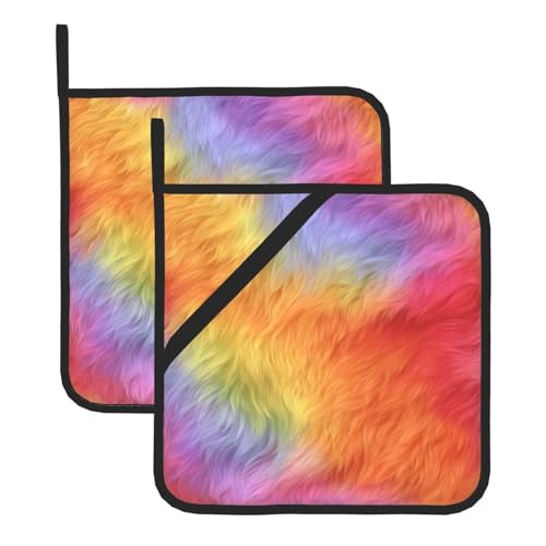 Topflappen mit Regenbogen-Kunstfell-Textur, weiche Flamme, 2er-Set, hitzebeständig, für die Küche, wasserdicht, verdicktes Ofen-Topflappen für Mikrowelle, Grillen, Kochen, Backen, 20,3 x 20,3 cm Topflappen mit Regenbogen-Kunstfell-Textur, weiche Flamme, 2er-Set, hitzebeständig, für die Küche, wasserdicht, verdicktes Ofen-Topflappen für Mikrowelle, Grillen, Kochen, Backen, 20,3 x 20,3 cm von peiyeety