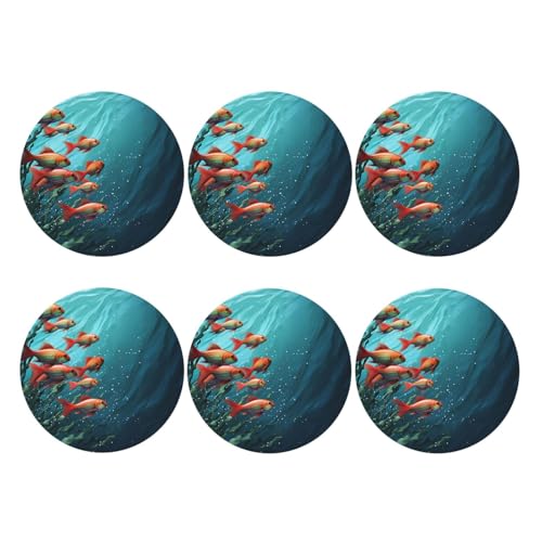Untersetzer in runder Form, 6er-Set, PU-Leder-Untersetzer für Getränke, Couchtisch, Fisch-Aquarium-Bechermatte zum Schutz der Tischplatte, Heimdekoration von peiyeety