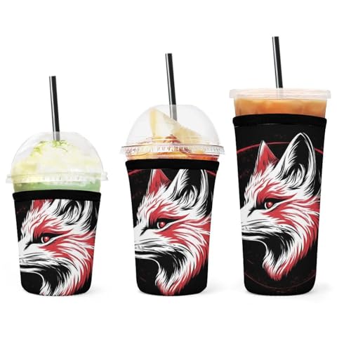 Wiederverwendbare, isolierte Eisbecherhülle mit japanischem Fuchs-Motiv, langlebige Getränkehülle für kalte Getränke, Getränkehalter für Eiskaffee von peiyeety