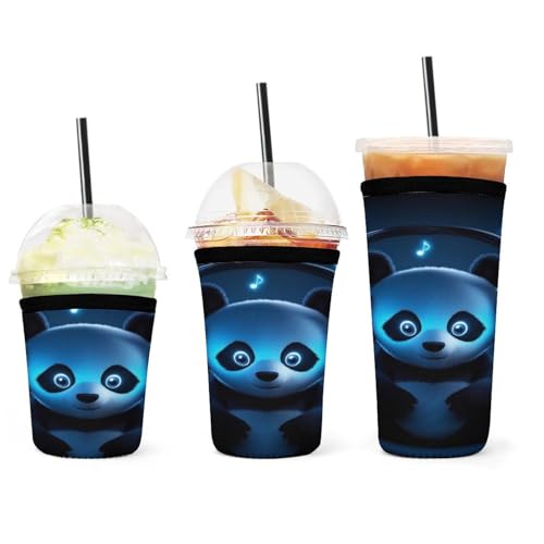 Wiederverwendbare, schwarz-weiße Panda-Tierkopfhörer-Musik-Isolierhülle mit süßem Panda, langlebige Getränkehülle für kalte Getränke, Getränkehalter für Eiskaffee Wiederverwendbare, schwarz-weiße Panda-Tierkopfhörer-Musik-Isolierhülle mit süßem Panda, langlebige Getränkehülle für kalte Getränke, Getränkehalter für Eiskaffee von peiyeety