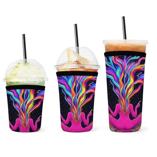 Wiederverwendbare Eiskaffeehülle mit Trippy Galaxy Girl, Regenbogen, Pilzen, Blumen, Blumenkunst, Isolierhüllen für kalte Getränke, Neopren-Becherhalter für die meisten Kaffeesorten Wiederverwendbare Eiskaffeehülle mit Trippy Galaxy Girl, Regenbogen, Pilzen, Blumen, Blumenkunst, Isolierhüllen für kalte Getränke, Neopren-Becherhalter für die meisten Kaffeesorten von peiyeety