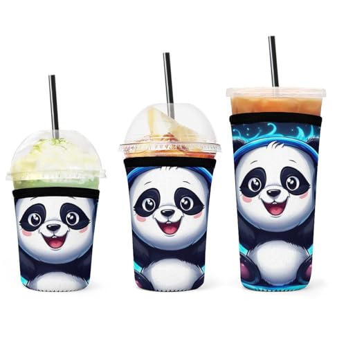 Wiederverwendbare schwarz-weiße Panda-Tierkopfhörer-Musik-Süßer Panda-Eiskaffee-Hülle, Isolierhüllen für kalte Getränke, Neopren-Becherhalter für die meisten Kaffeesorten Wiederverwendbare schwarz-weiße Panda-Tierkopfhörer-Musik-Süßer Panda-Eiskaffee-Hülle, Isolierhüllen für kalte Getränke, Neopren-Becherhalter für die meisten Kaffeesorten von peiyeety