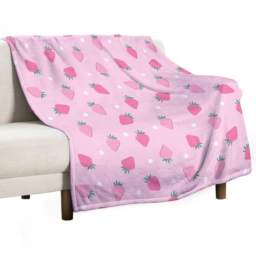peiyeety Flanell-Überwurf mit rosa Erdbeer-Aufdruck, superweiche Fleece-Decke mit Erdbeeren für Bett, Sofa, Couch, Schlafzimmer, 127 x 152 cm peiyeety Flanell-Überwurf mit rosa Erdbeer-Aufdruck, superweiche Fleece-Decke mit Erdbeeren für Bett, Sofa, Couch, Schlafzimmer, 127 x 152 cm von peiyeety