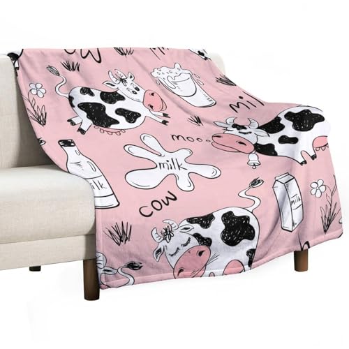 peiyeety Fleecedecke mit Cartoon-Kuh-Motiv, superweicher Flanell, gemütlich, leicht, für Schlafsofa und Büro, Decke für alle Jahreszeiten von peiyeety