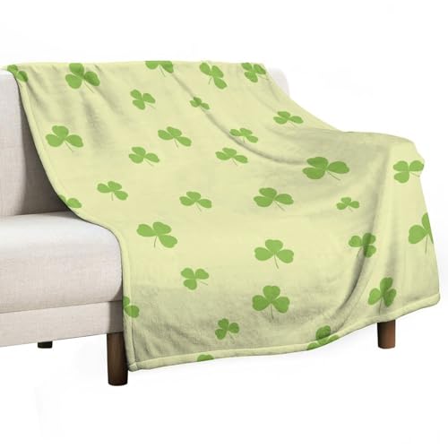 peiyeety Grüne Herbstdecke mit Kleeblatt- und Glücksmuster, weiche Decke für Sofa, Wohnzimmer, Bett, Mädchen und Jungen, Herbstgrün, 127 x 152 cm von peiyeety