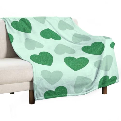 peiyeety Herbstdecke mit grünem Herzmuster, weiche Decke für Damen und Herren, Sofa, Wohnzimmer, Bett, für Mädchen und Jungen, Herbstgrün, 152,4 x 203,2 cm von peiyeety