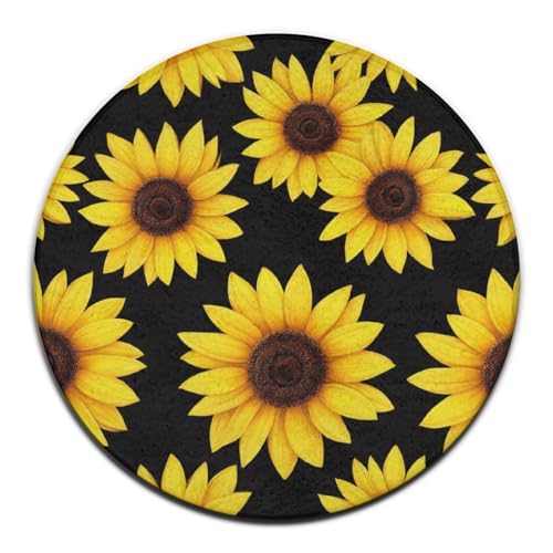 weicher runder Yoga, Wohndekor, Mode Sofamatte, Floral Schwarz Gelb Blumen Sonnenblumen Indoor Outdoor Bereich, weicher runder Yoga, Wohndekor, Mode Sofamatte, Floral Schwarz Gelb Blumen Sonnenblumen Indoor Outdoor Bereich, von peiyeety