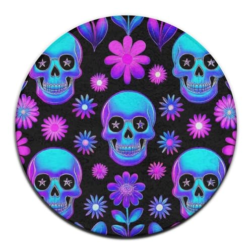 weicher runder Yoga, Wohndekor, Mode Sofamatte, Neon Lila Blumen Blumen Totenkopf Indoor Outdoor Bereich Teppich, weicher runder Yoga, Wohndekor, Mode Sofamatte, Neon Lila Blumen Blumen Totenkopf Indoor Outdoor Bereich Teppich, von peiyeety
