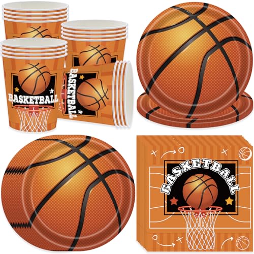 pekifaves Basketball Partygeschirr Set, Basketball Partyteller Geburtstag für 16 Gäste, Pappteller Tassen Servietten, Kindergeburtstag Deko Party Geschirr Sport Party Junge von pekifaves