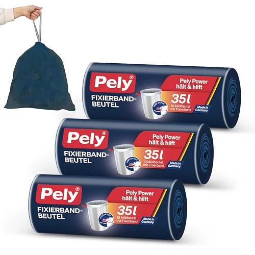 Pely Fixierband Müllbeutel 3er Pack - perfekter Halt durch elastisches Zugband, zur Entsorgung von Restabfall (35 Liter) von pely