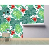 Aquarell Bananenblätter Abnehmbare Tapete Wandbild Florale Peel & Stick Oder Vorbeklebte Tropic Selbstklebend Einfach Zu Auftragen von penguinwall