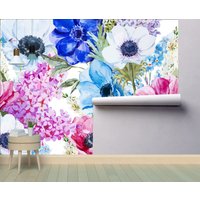 Aquarell Blumen Abnehmbare Tapete Wandbild Florale Peel & Stick Oder Vorgeklebte Neu Positionierbar Selbstklebend Einfach Zu Auftragen von penguinwall