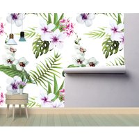Aquarell Floral Abnehmbare Tapete Wandbild Tropic Wiederverwendbar Peel & Stick Oder Vorgeklebte Selbstklebend Einfach Zu Auftragen von penguinwall