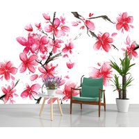 Aquarell Kirschblüte Abnehmbare Tapete Wandbild Florale Peel & Stick Oder Vorgeklebte Neu Positionierbar Selbstklebend von penguinwall