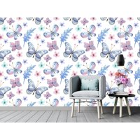 Aquarell Schmetterlinge Abnehmbare Tapete Wandbild Blaue Peel & Stick Oder Vorgeklebte Repositionierbar Selbstklebend Einfach Zu Auftragen von penguinwall