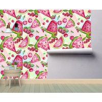 Aquarell Wassermelonen Abnehmbare Tapete Wandbild Peel & Stick Oder Vorgeklebte Repositionierbar Selbstklebend Einfach Zu Auftragen von penguinwall