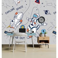 Astronaut Abnehmbare Tapete Wandbild Space Peel & Stick Oder Pre-Pasted Wallpaper Repositionierbare Selbstkleber Einfach Anzuwenden von penguinwall