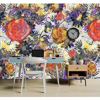 Bunte Blumen Abnehmbares Tapeten Wandbild Florale Peel & Stick Oder Vorbeklebte Tapete Selbstklebend Einfach Zu Auftragen von penguinwall