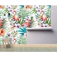 Flamingo Aquarell Entfernbares Tapeten-Wandbild Florales Peel & Stick Oder Vorgeklebte Tapete Tropisch Selbstklebend Einfach Anzubringen von penguinwall