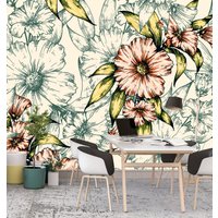 Florales Retro Muster Abnehmbares Tapeten Wandbild Florale Peel & Stick Oder Vorbeklebte Tapete Selbstklebend Einfach Zu Auftragen von penguinwall