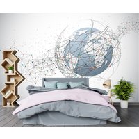 Global Network Connection Abnehmbares Tapete Wandbild Weltkarte Punkt Peel & Stick Oder Vorgeklebte Selbstklebend Einfach Zu Auftragen von penguinwall