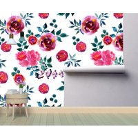 Handgezeichnete Blumen Abnehmbares Tapeten Wandbild Florale Peel & Stick Oder Vorbeklebte Tapete Selbstklebend Einfach Zu Auftragen von penguinwall