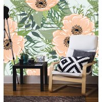 Orange Blumen Abnehmbare Tapete Wandbild Floral Peel & Stick Oder Vorgeklebte Selbstklebend Einfach Zu Auftragen von penguinwall