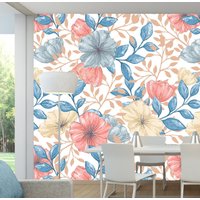 Retro Florales Muster Abnehmbares Tapeten Wandbild Florale Peel & Stick Oder Vorbeklebte Tapete Selbstklebend Einfach Zu Auftragen von penguinwall