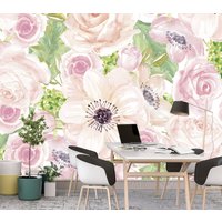 Rosa Aquarell Blumen Abnehmbare Tapete Wandbild Florale Peel & Stick Oder Vorbeklebte Selbstklebend Einfach Zu Auftragen von penguinwall