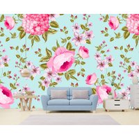 Rosa Blumen Abnehmbares Tapeten Wandbild Florale Peel & Stick Oder Vorbeklebte Tapete Selbstklebend Einfach Zu Auftragen von penguinwall